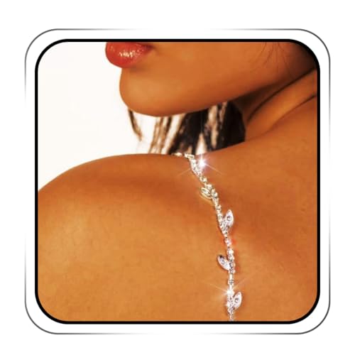 IYOU Damen Kristall BH Träger Silber Blatt BH Schultergurt Glitzer Strass BH Unterwäsche Träger Nachtclub Party Körperzubehör für BH Tops Kleid (2 Stück) von IYOU