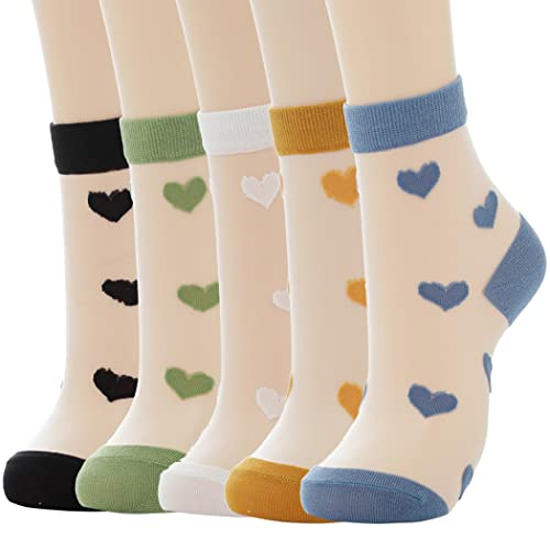 IYOU Damen Transparente Socken Weiß Love Mesh Socken Elastische Dünne Sommer Durchsichtige Socken (5 Paar) von IYOU