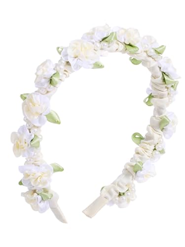 IYOU Elegante Hochzeit Stirnband Elfenbein Blume Haarbänder Perle Geburtstag Braut Haarschmuck für Mädchen von IYOU