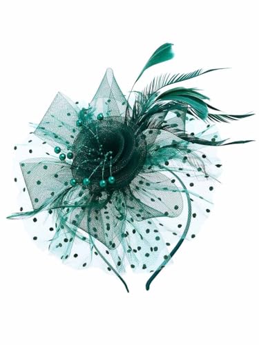 IYOU Feder Fascinators Hüte für Damen Grün Blume Hochzeit Stirnband Mesh Schleier Kirche Tea Party Haarschmuck für Bräute Brautjungfern Gäste von IYOU