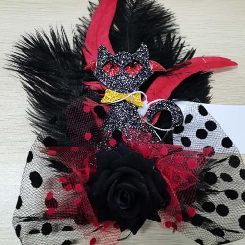 IYOU Feder Haarspange Schwarz Blume Katze Kopfbedeckung Bogen Halloween Gatsby Haarschmuck für Frauen von IYOU