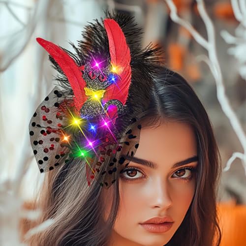 IYOU Feder Leuchtende Haarspange Schwarz Blume Katze Kopfschmuck Schleife Halloween Kostüm Gatsby Haarschmuck für Damen von IYOU