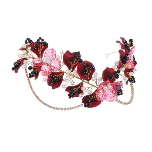 IYOU Fee Stirnband Krone Weinrot Blume Elf Kopfbedeckung Tiara Kostüm Hochzeit Elfen Haarschmuck für Frauen von IYOU