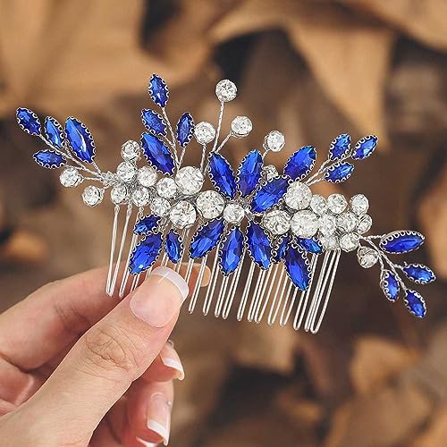 IYOU Frauen Braut Haar Kamm Blaue Blume Haarteil Party Hochzeit Haarschmuck für Braut und Brautjungfern von IYOU