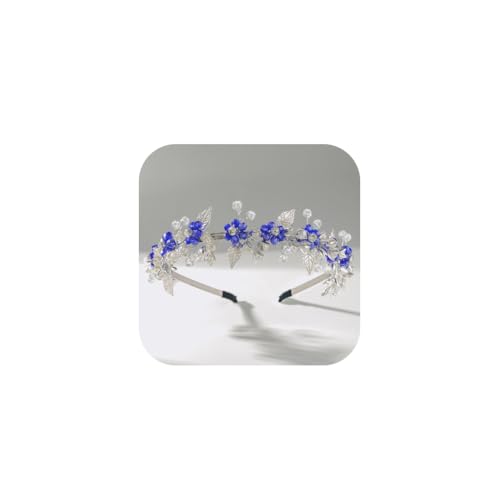 IYOU Frauen Brautstirnband blau Blume Haar Band Perle Haarschmuck Kommunion Hochzeit Haarschmuck für Braut Brautjungfer Blume Mädchen von IYOU