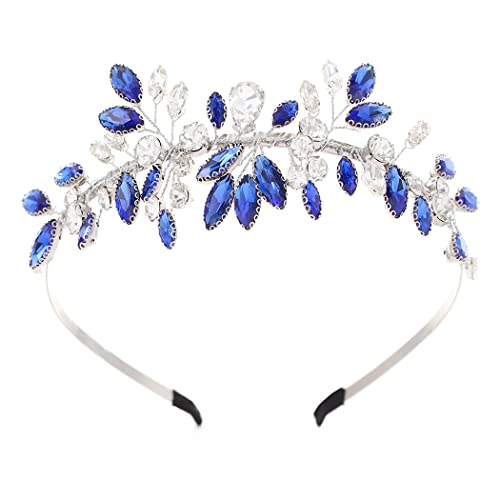 IYOU Damen Hochzeit Stirnband Blau Bling Strass Haarteile Kristall Tiara Barock Braut Kopfschmuck Haarschmuck für Bräute Abend Party Abschlussball von IYOU