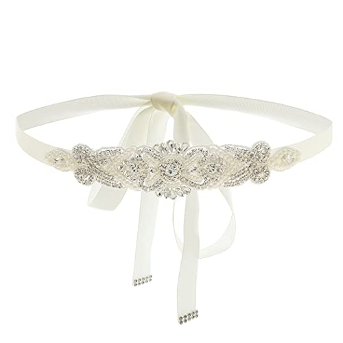 IYOU Funkelnd Kristall Braut Gürtel - Elfenbein Perle Strass Schärpe Luxuriös Schleife Brautkleid Zum Braut Gruppe Abschlussball Abendkleider von IYOU