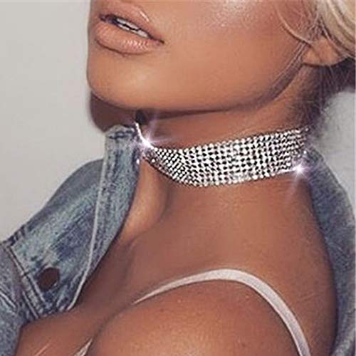 IYOU Funkelnd Strass Choker Halskette Silber Kristall Boho Halsketten Party Prom Festival Kettenschmuck für Frauen und Mädchen von IYOU