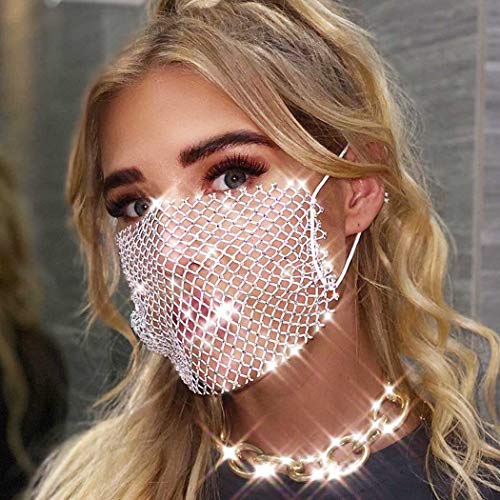 IYOU Funkelnder Strass Mesh Face Covering Weiße Maskerade Kristall Mundabdeckung Wiederverwendbarer Glitzer Halloween Genie Kostüm Bling Dekoration Schmuck für Frauen und Mädchen von IYOU