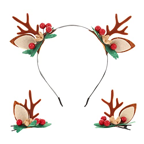 IYOU Geweih Weihnachten Stirnbänder Braun Beeren Haarreifen Haarspangen Halloween Kopfbedeckung Haarschmuck für Frauen und Mädchen von IYOU