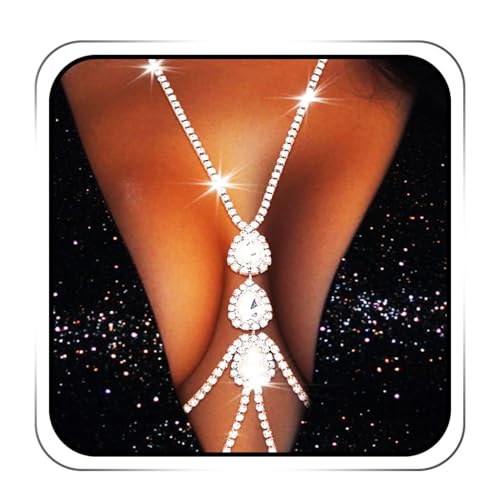 IYOU Glitzernde Strass Brustkette Silber Kristall BH Kette Strand Körperketten Accessoires für Damen von IYOU