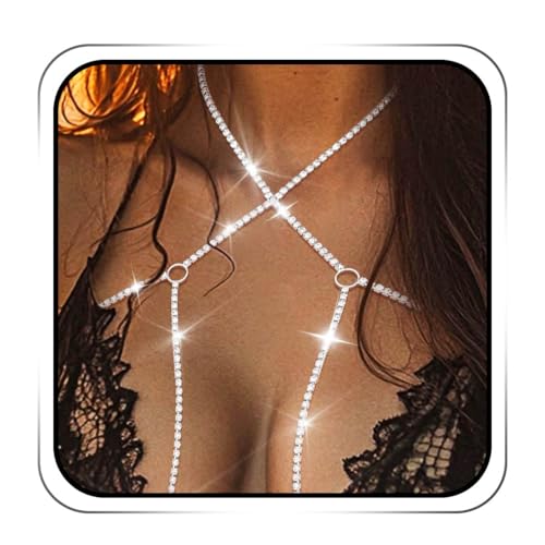 IYOU Glitzernde Strass Körperkette Silber Kristall BH Kette Nachtclub Strand Brustketten für Damen von IYOU