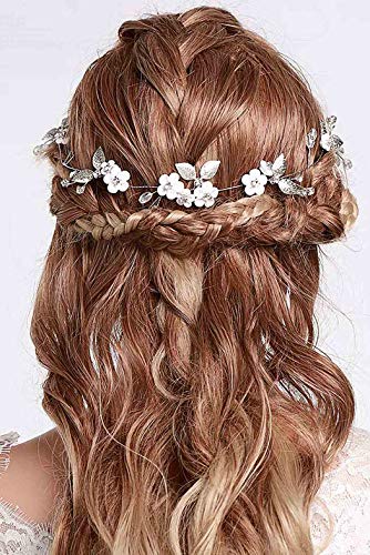 IYOU Braut Hochzeit Haar Reben Blumenblatt Kopfbedeckungen Kristall Hochzeit Stirnband Strass Haar Zubehör für Mädchen und Frauen. (Silber) von IYOU