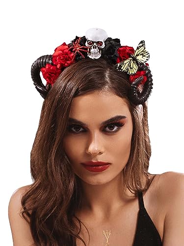 IYOU Halloween Stirnband Rot Blume Kopfbedeckung Schädel Spinne Party Festival Haarschmuck für Frauen und Mädchen von IYOU