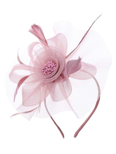IYOU Tea Party Fascinators Hut Rosa Blume Hochzeit Haarbänder Feder Braut Brautjungfer Haarschmuck für Damen von IYOU