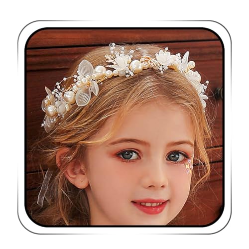 IYOU Hochzeit Haarstück Gold Perle Stirnband Braut Babys Der Atem Kristall Haarrebe zum Prinzessin Blumenmädchen und Brautjungfer (Gold) von IYOU