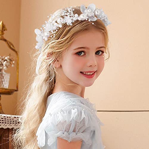 IYOU Hochzeit Haarstück Gold Perle Stirnband Braut Babys Der Atem Kristall Haarrebe zum Prinzessin Blumenmädchen und Brautjungfer von IYOU