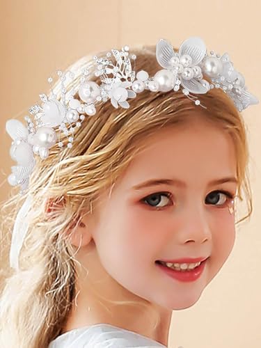 IYOU Hochzeit Haarstück Gold Perle Stirnband Braut Babys Der Atem Kristall Haarrebe zum Prinzessin Blumenmädchen und Brautjungfer von IYOU