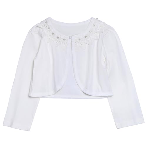 IYOU Kleine Mädchen Strickjacke Weiß Langarm Spitze Bolero Hochzeit Kommunion Shrug Kleid Cover up für Säugling Kleinkind Baby Mädchen Kinder,100 von IYOU