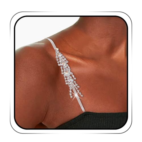 IYOU Kristall BH Träger für Damen Splitterfarbener BH Schultergurt mit Quasten Funkelnde Strass BH Unterwäsche Trägerketten für Party rückenfreies Kleid von IYOU