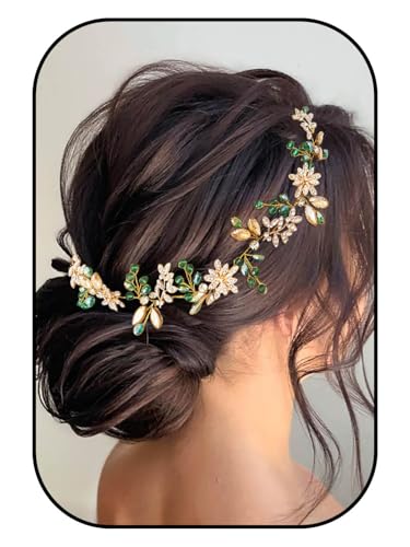 IYOU Kristall Braut Haar Ranken Strass Hochzeits Stirnband Blattperlen Kopfschmuck Abschlussball Party Haarschmuck für Bräute und Brautjungfer von IYOU