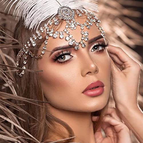 IYOU Kristall Braut Kopfkette Silber Strass Funkelnd Kopfbedeckung Quaste Stirn Stirnband Party Braut Hochzeit Haarschmuck für Frauen von IYOU