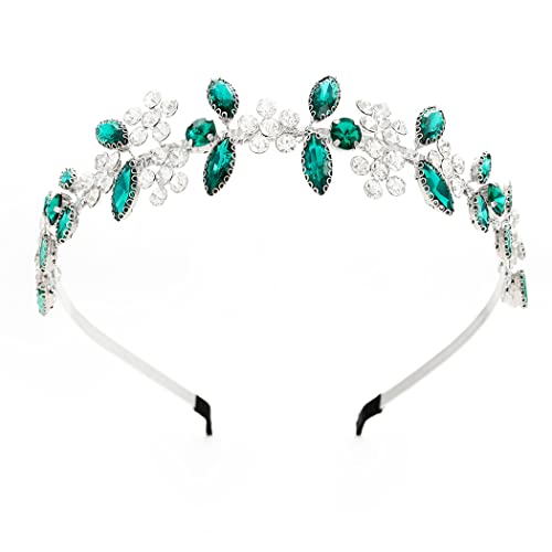IYOU Kristall Braut Stirnband Grün Funkelnd Strass Hochzeit Haarband Blume Kopfschmuck Abschlussball Haarreif Haarschmuck zum Bräute und Brautjungfer von IYOU