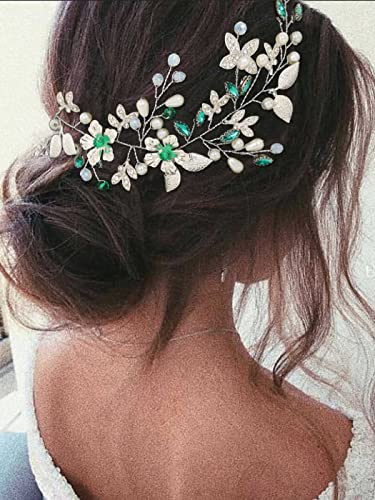 IYOU Kristall Braut Haar Rebe Grün Perle Hochzeit Stirnband Strass Perlen Kopfstück Bräute Brautjungfer Haarschmuck für Frauen von IYOU