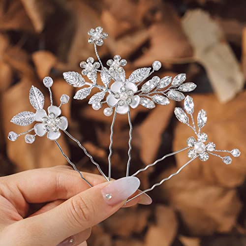 IYOU Kristall Hochzeit Haarnadeln Silber Blume Haarstücke Gemeinschaft Braut Haarschmuck für Frauen (Packung mit 3) von IYOU