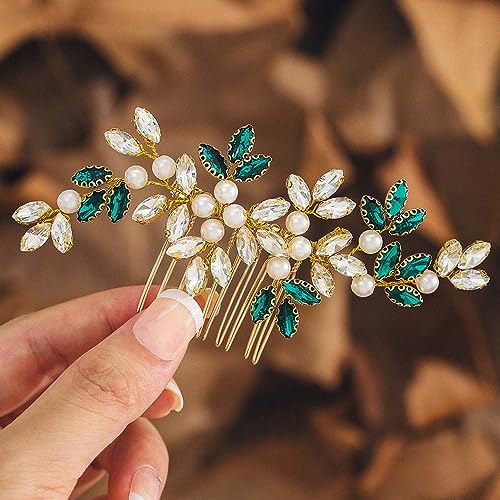 IYOU Kristall Hochzeit Seite Kamm Grün Strass Braut Haarkämme Perle Prom Brautjungfer Braut Haarschmuck für Frauen von IYOU