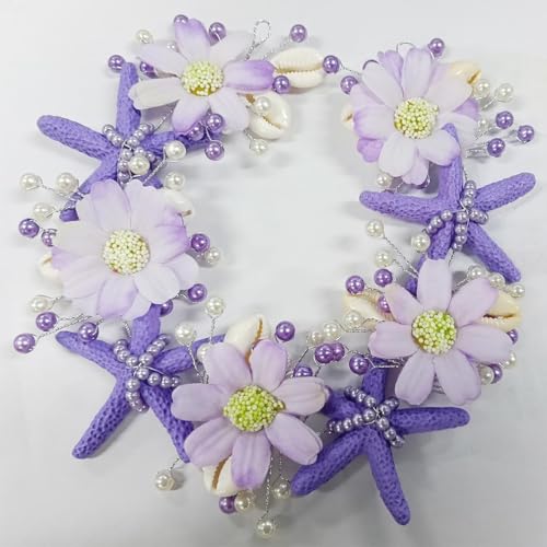 IYOU Lila Seestern-Hochzeitshaarreif Blumen-Perlen-Haarschmuck Meerjungfrauen-Haarschmuck für Frauen von IYOU