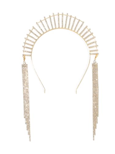 IYOU Mary Halo Krone Stirnband Gold glitzernde Strass Göttin Kopfschmuck Quaste Hochzeit Party Kostüm Haar Tiara Kopfbedeckung für Frauen und Mädchen (Gold) von IYOU
