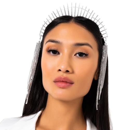 IYOU Mary Halo Krone Stirnband Gold glitzernde Strass Göttin Kopfschmuck Quaste Hochzeit Party Kostüm Haar Tiara Kopfbedeckung für Frauen und Mädchen (Silber) von IYOU
