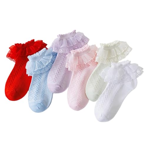 IYOU Öse Rüschen Socken Weiß Spitze Netz Socke Weich Prinzessin Gerüschte Socken für Säuglinge Kleinkinder Mädchen (6 Paare) von IYOU
