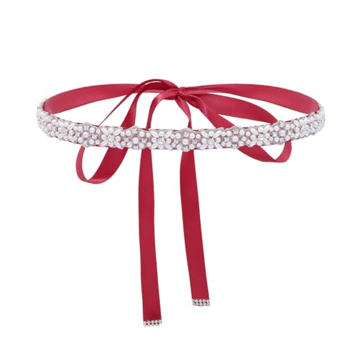 IYOU Perle Brautgürtel Rot Strass Kleid Gürtel Kristall Chic Prom Braut Schärpe Gürtel Zubehör mit Riboon für Braut Braut Brautjungfer von IYOU