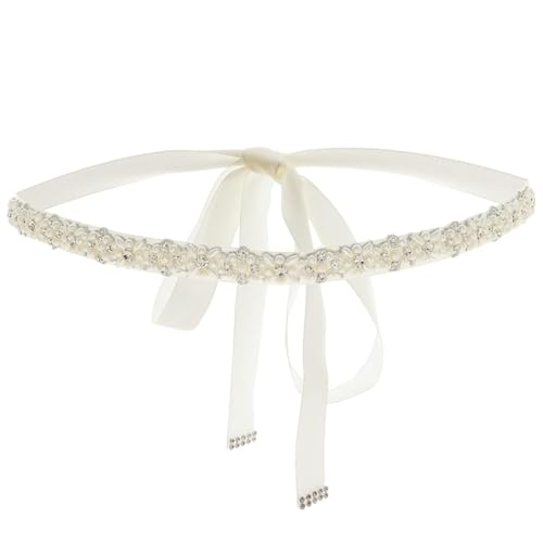 IYOU Perle Hochzeit Gürtel Elfenbein Strass Kleid Gürtel Kristall Schick Abschlussball Braut Schärpe Gürtel Zubehör mit Band zum Braut Brautjungfer von IYOU
