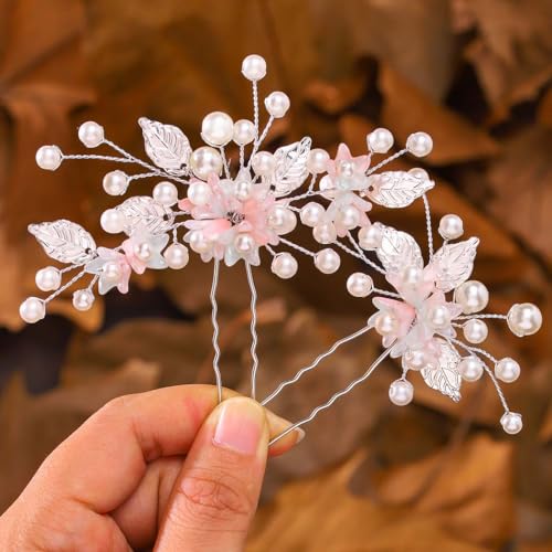 IYOU Perle Hochzeit Haarnadeln Silber Blume Braut Haarteile Brautjungfer Brautschmuck Haarschmuck für Frauen (Packung mit 3) von IYOU