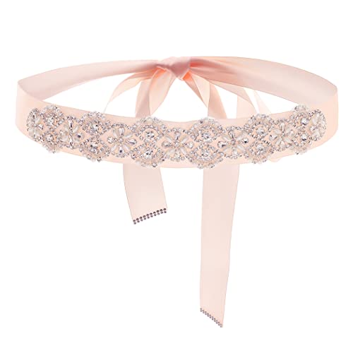 IYOU Perle Hochzeit Schärpe Gürtel Strass Rosa Schleife Kleidergürtel Glänzend Kristall Braut Gürtel Zubehör zum Frau und Mädchen von IYOU