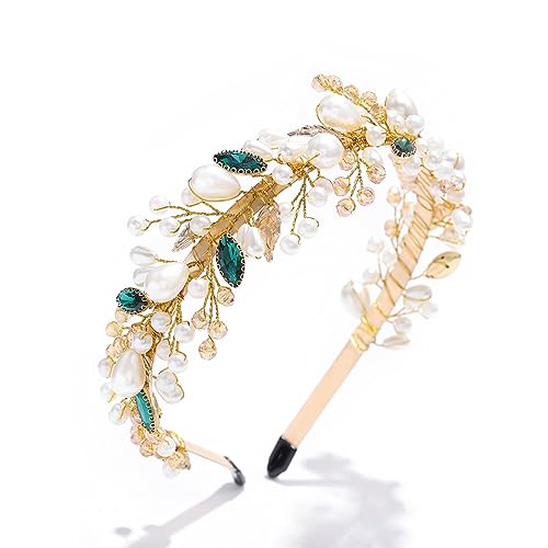 IYOU Perle Hochzeit Stirnband Gold Kristall Braut Haarbänder Krone Strass Prom Bräute Haarschmuck für Frauen von IYOU