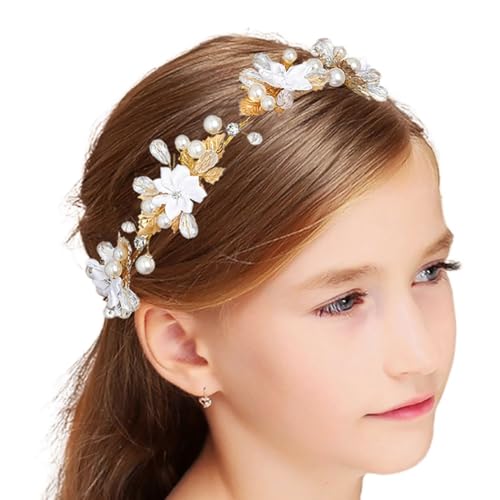 IYOU Perle Prinzessin Helm Gold Strass Hochzeit Stirnband Datum Geburtstag Promo Haarschmuck für Mädchen Blumen und Brautjungfer von IYOU