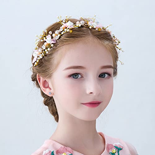 IYOU Prinzessin Blume Helm Rosa Perle Haar Kleid Kristall Braut Hochzeit Haar Zubehör für Blume Mädchen Heilige Kommunion von IYOU