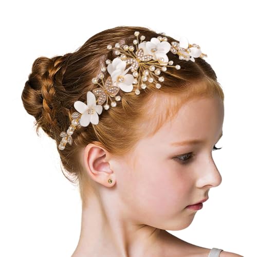 IYOU Prinzessin Gold Blume Kopfschmuck Perlen Haarkleid Kristall Braut Hochzeit Haarschmuck Kommunion für Mädchen von IYOU
