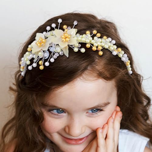 IYOU Prinzessin Hochzeit Haarbänder Gelbe Blume Haarbänder Perle Geburtstag Party Kommunion Haarschmuck für Mädchen von IYOU