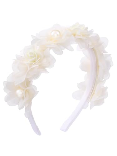 IYOU Prinzessin Hochzeit Haarband Elfenbein Blume Haarreif Party Geburtstag Kommunion Haarschmuck für Mädchen von IYOU