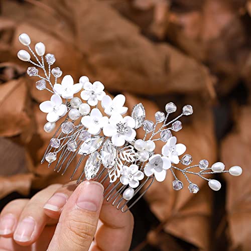 IYOU Prinzessin Silber Blume Kristall und Perle Haarkämme Braut Hochzeit Kopfschmuck Zubehör für Mädchen und Frauen von IYOU