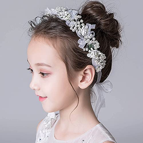IYOU Prinzessin Weiß Blume Kopfbedeckung Perle Haarkleid Kristall Braut Hochzeit Haarschmuck zum Blume Mädchen von IYOU