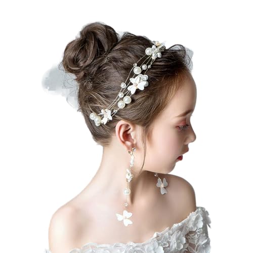 IYOU Prinzessin Weiß Blume Kopfschmuck Perle Haar Kleid Heilige Kommunion Braut Hochzeit Haarschmuck für Blumenmädchen von IYOU