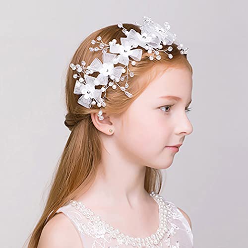 IYOU Prinzessin Weiße Blume Kopfschmuck Kristallhaar Kleid Strass Braut Haarschmuck für Mädchen von IYOU