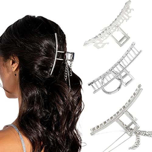 IYOU Punk Silber Haarkrallen Quaste Metall Haarkralle Clips Groß Cool Mädchen Rutschfest Draussen Haar Kiefer Clips Pro Frauen und Mädchen (3 Stück) von IYOU
