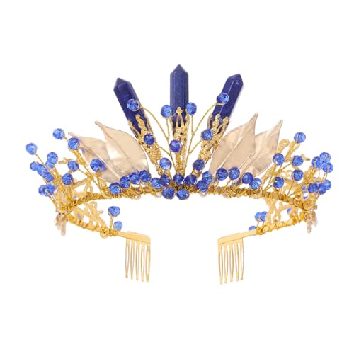 IYOU Quarz Königin Krone Blau Kristall Kronen Tiara Blatt Hochzeit Braut Haarschmuck für Frauen von IYOU
